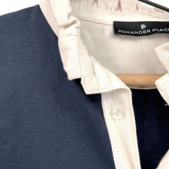 Pomander Place Navy Blue Ruffle Collar Puff Sleeve Mini Dress Small - Picture 5 of 9